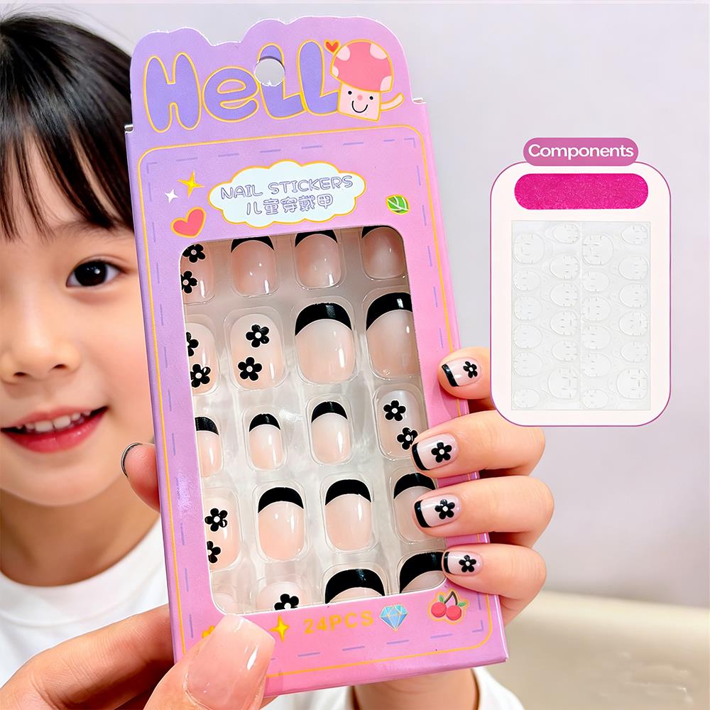 Nail Art Press On - 24Pcs/Box Kuku Palsu Anak Motif Kartun