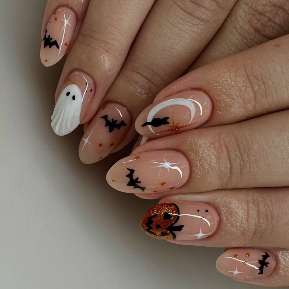 Nail Art Press On - 24 Buah Kuku Tekan Almond Sederhana