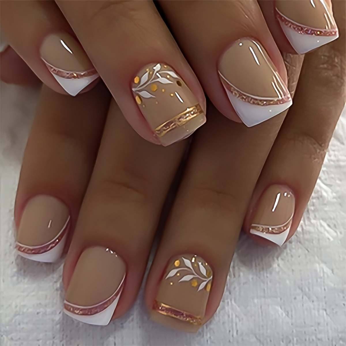 Nail Art Press On - Kuku palsu pendek sedang untuk wanita,