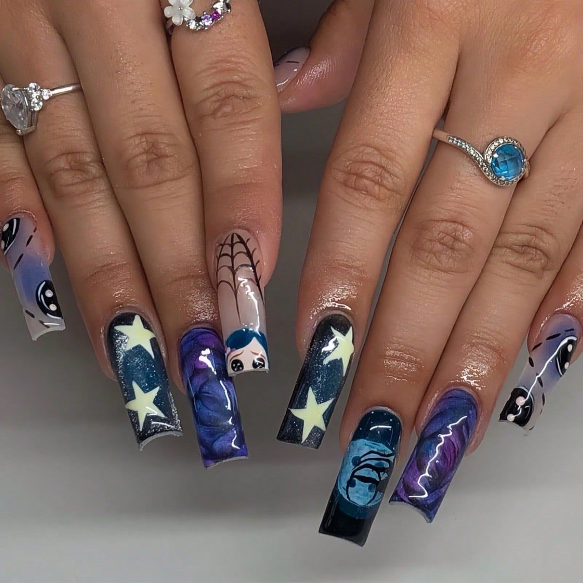 Nail Art Press On - 24 buah Y2k bintang grafiti Tekan