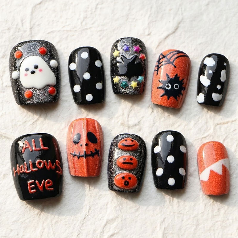 10Pcs Stiker Kuku Halloween Mo - Nail Art Press On ulasan dan harga