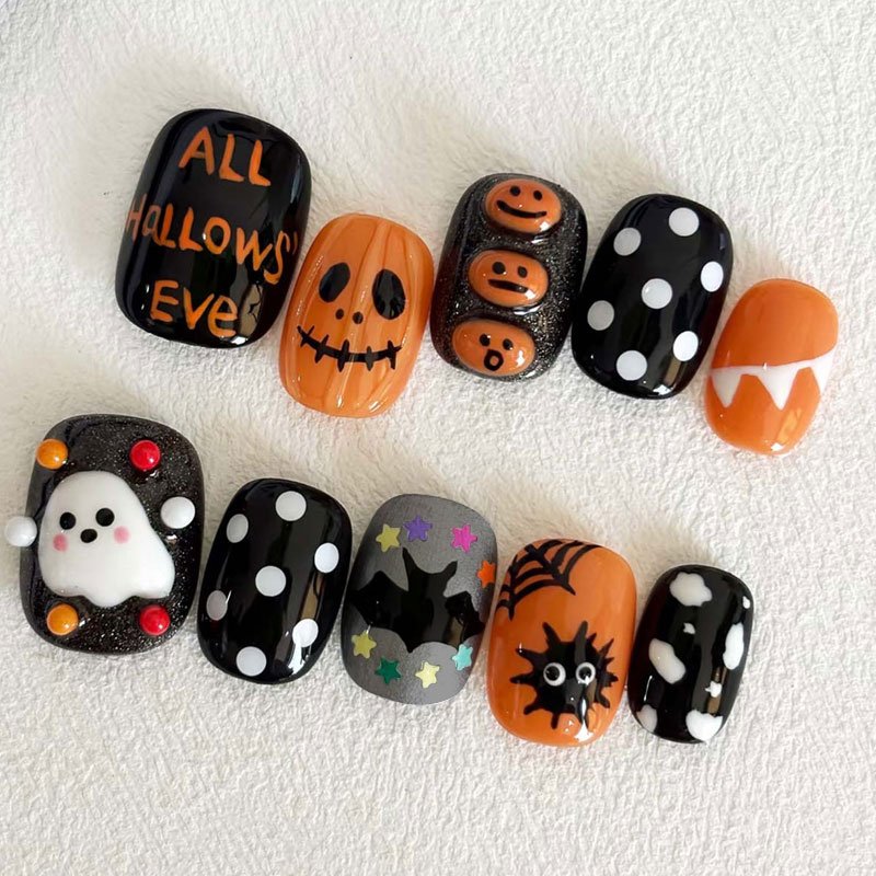 10Pcs Stiker Kuku Halloween Mo - Nail Art Press On ulasan dan harga
